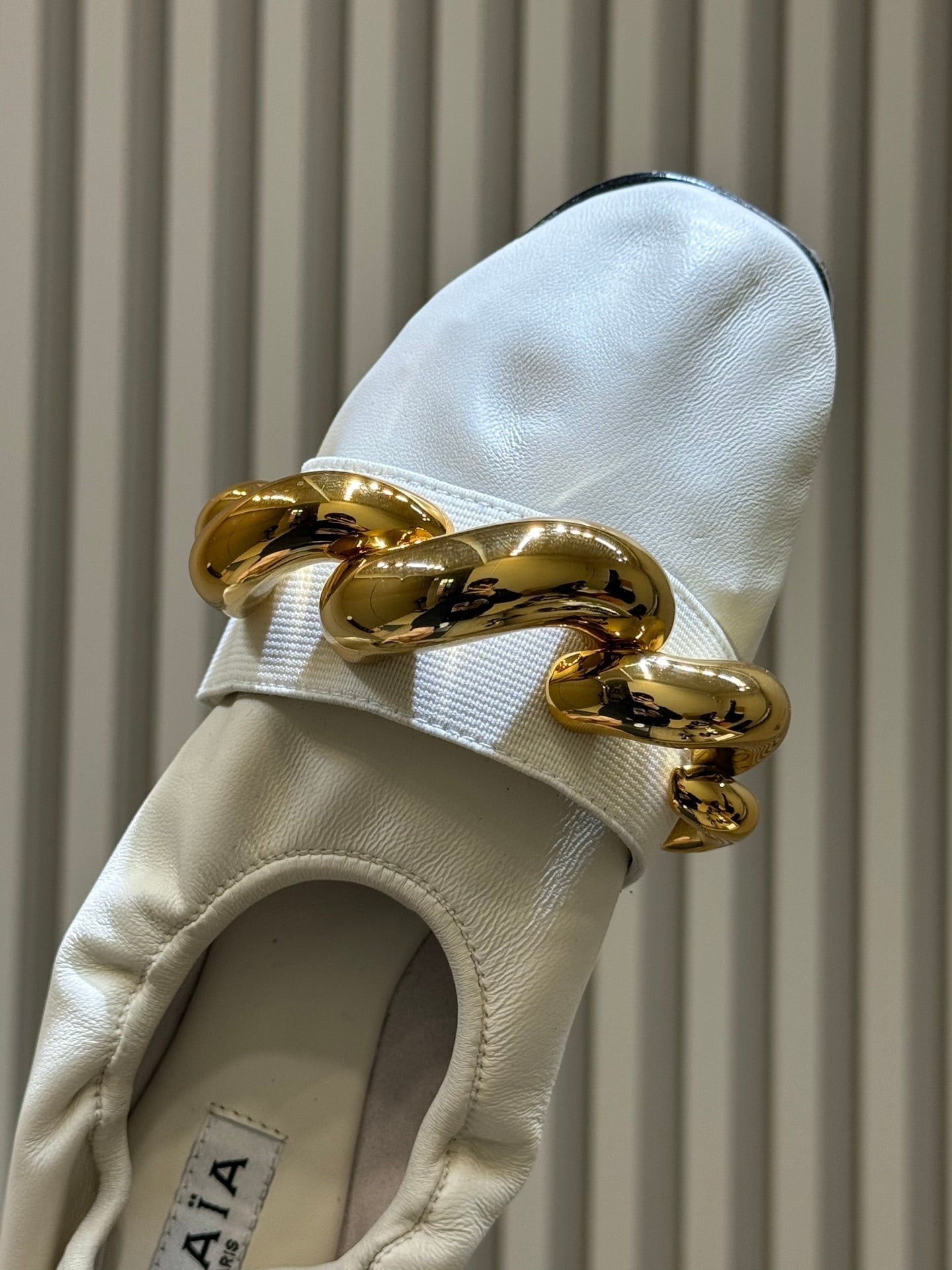 Alaia 26 Ballet Flats White Lambskin Gold Chain 621731
