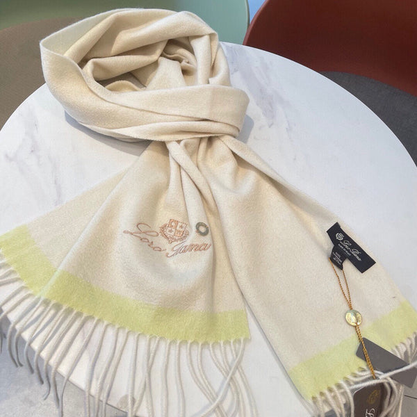 LP Grande Unita Scarf 180 CM In Ivory White With Light Yellow Cashmere 175043