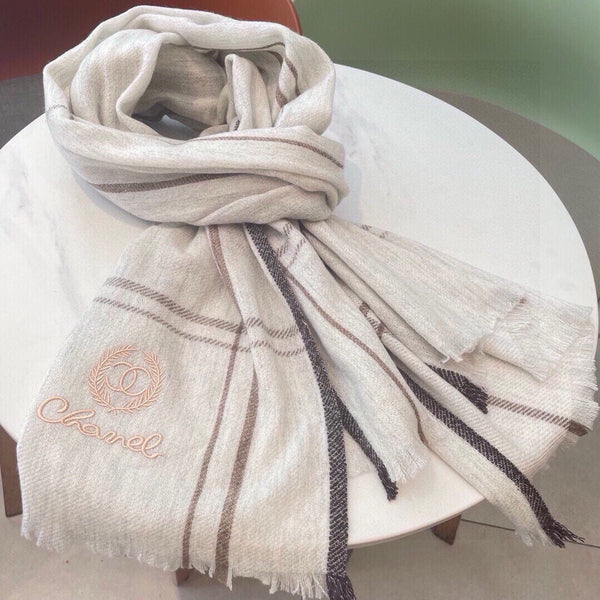 CC Scarf 190 CM In Light Grey With Brown Stripes Cashmere 411650