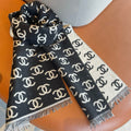 CC Scarf 180 CM In Black Mix White Print Logo Cashmere And Wool 413631