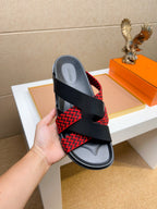 HM Men's Kazimir Sandals Black Red Calfskin 735748