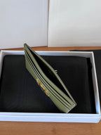 TRIOMPHE Card Holder Olive Green Cowhide& Fabric GHW