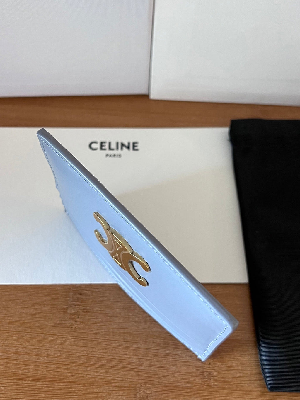 TRIOMPHE Card Holder Glacier Cowhide& Fabric GHW