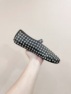 ALAIA MARY JANE SHOES IN BLACK LAMBKIN ATTACH RHINSTONES