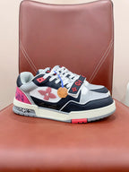 LV Trainer Sneaker Velcro Strap Black Pink Cowhide