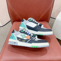 LV Trainer Sneaker Velcro Strap Green Black Cowhide