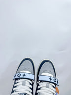 LV Trainer Sneaker Velcro Strap Blue Cowhide