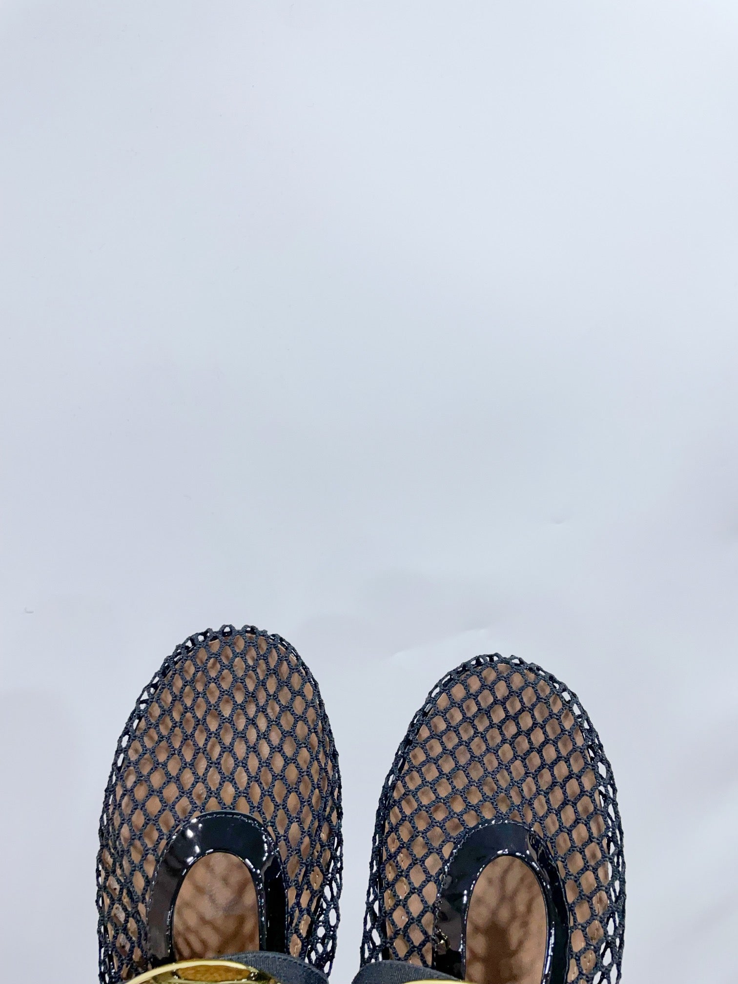 ALAIA MARY JANE SHOES IN BLACK MESH WITH GOLD HARDWARE