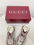 GG 2.0 Low Top Sneakers Grey Burgundy Mesh Leather 675576