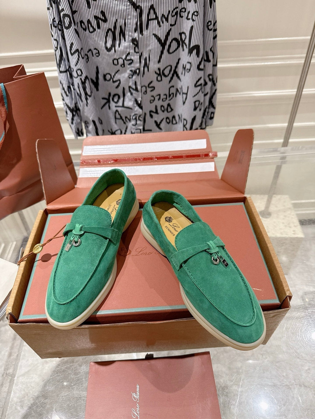 LP Summer Charms Walk Loafers Light Teal Green Suede 565855