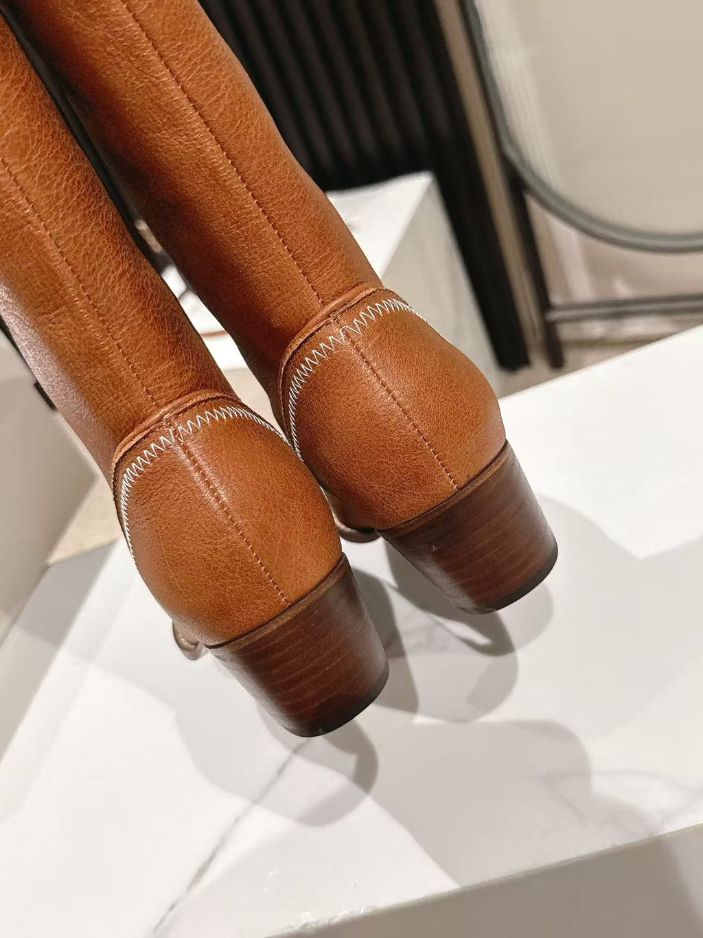 CELINE 25 Mid Calf Cowboy Boots Caramel Brown Cowhide
