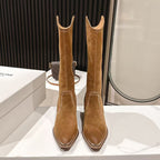 CELINE 25 Mid Calf Cowboy Boots Brown Suede 434425