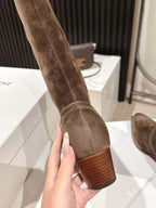 CELINE 25 Mid Calf Cowboy Boots Dark Brown Suede