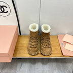 Miu Ankle Boots Brown Stone Yellow Suede