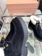 Miu Short Wool Boots Black Open-Hemmed Cowhide