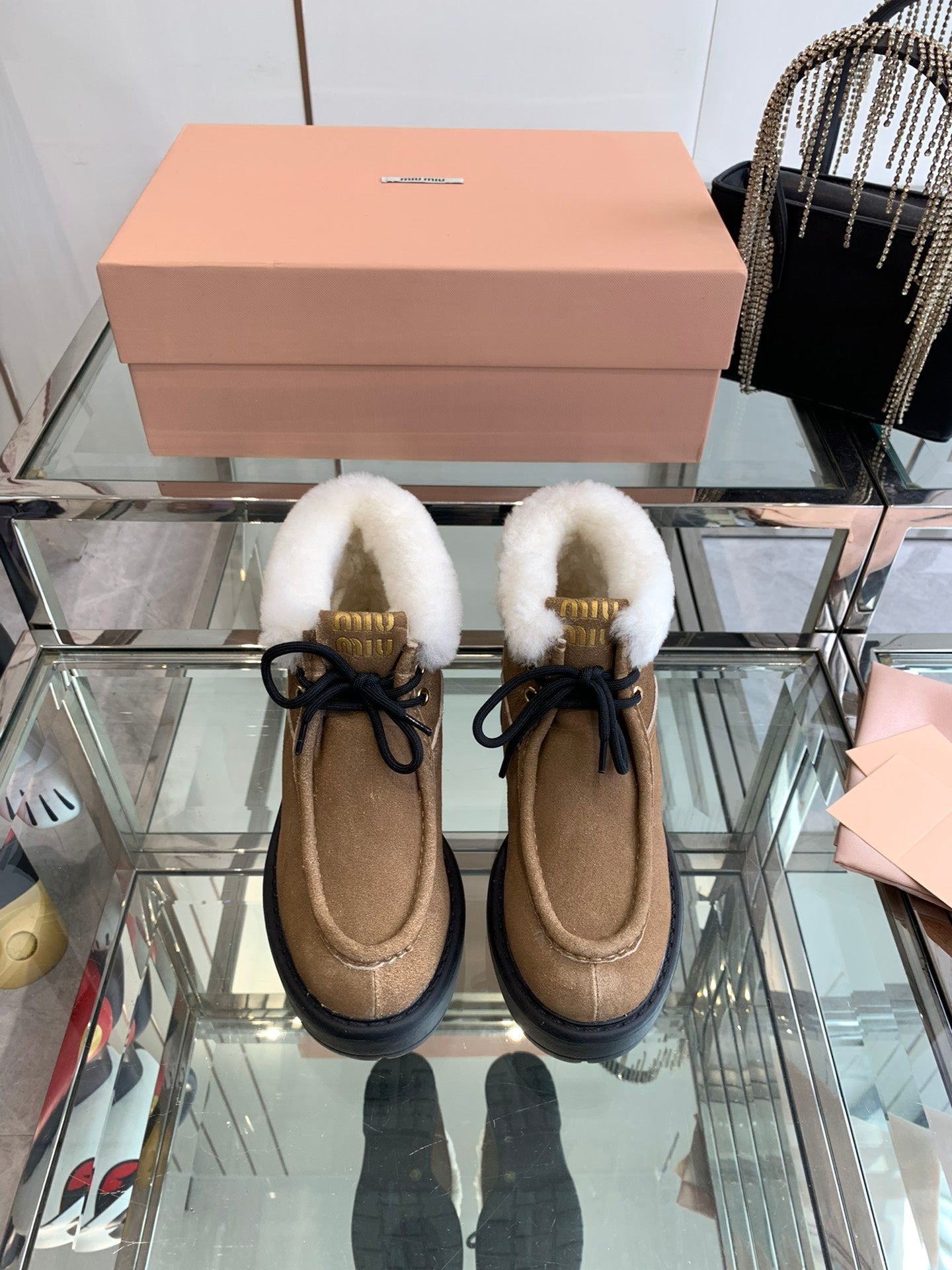 Miu Ankle Boots   Brown Open-Hemmed Cowhide
