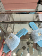 Miu Slippers Blue Super Soft Wool
