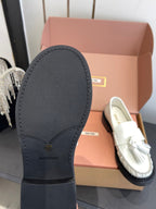 Miu Tassel Loafers White Polished Leather 490951