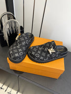 LV Cosy Comfort Mule Sandals Black Gold Denim Monogrammed 533457