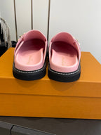 LV Cosy Comfort Mule Sandals Pink Gold Denim Monogrammed 533459