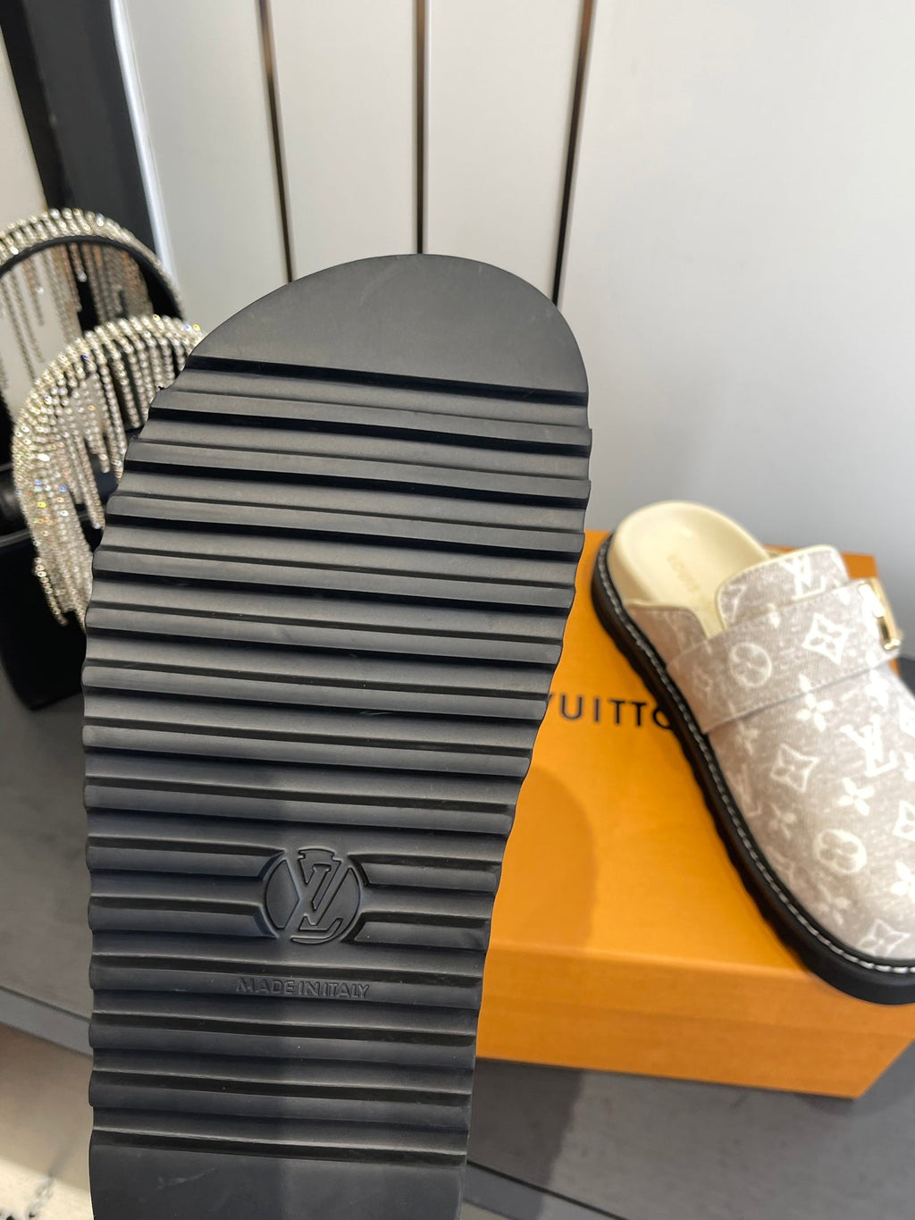 LV Cosy Comfort Mule Sandals Lighe Beige Gold Denim Monogrammed 533462