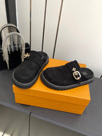 LV Cosy Comfort Mule Sandals Black Gold Suede 533465