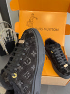 LV Time Out Sneaker 40mm Black Monogram Suede Fleece Lined 533471