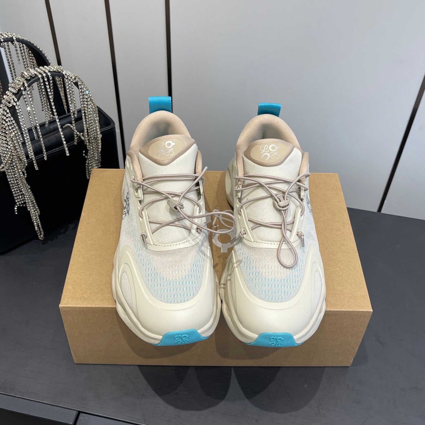 Loewe x On Cloudsolo Sneakers Cream and Light Blue Polyester and Mesh 533481