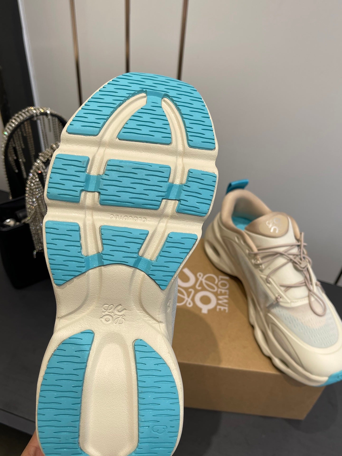 Loewe x On Cloudsolo Sneakers Cream and Light Blue Polyester and Mesh 533481