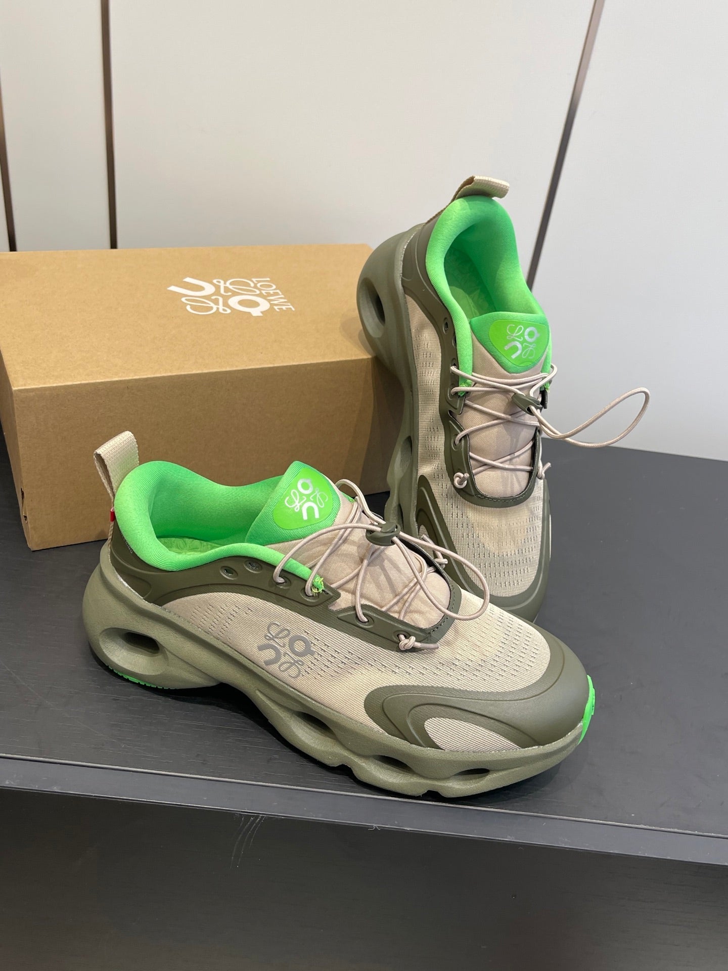 Loewe x On Cloudsolo Sneakers Khaki Green and Beige  Polyester and Mesh 533484