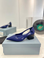 PRA STRAP CUT-OUT PUMPS NAVY SATIN