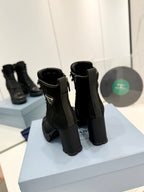 PRA RE-NYLON AND LEATHER BOOTIES BLACK