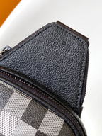Lv Avenue Slingbag Black Damoflage Black Canvas- Black Metal