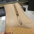 CC 24 Interlocking Logo Combat Boots 100mm Beige Lambskin 432651