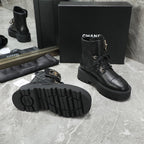 CC Interlocking Logo Combat Boots Full Black Quilted Lambskin 432654