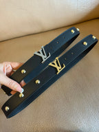LV Initiales Studs 30mm Reversible Belt Gold Buckle Black Leather