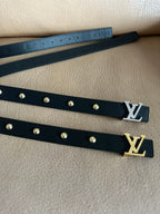 LV Initiales Studs 30mm Reversible Belt Silver Buckle Black Leather
