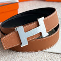 HM Constance Buckle Belt 38mm Brown Black Leather 187558