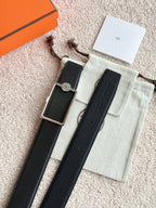 HM Silver Oscar Buckle Belt 38mm Black Leather 187784