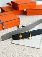 HM Gold Oscar Buckle Belt 38mm Meyer gray Leather 187783