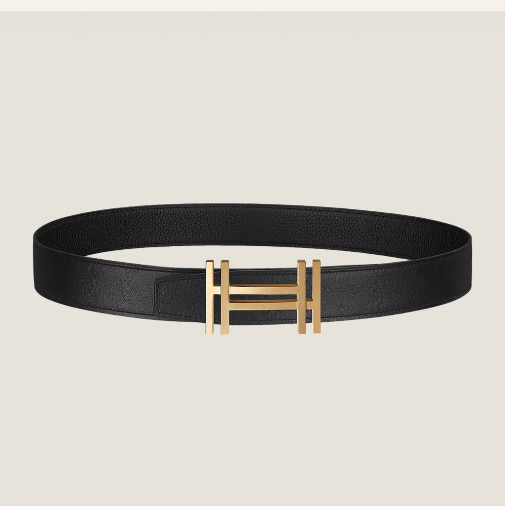 HM H au Carre Buckle Belt 32mm Black Leather 187768