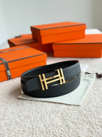HM H au Carre Buckle Belt 32mm Black Leather 187768