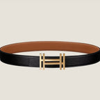 HM H au Carre Buckle Belt 32mm Black Brown Leather 187767