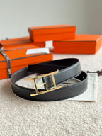 HM Gold Quentin Reversible 32mm Belt Black Chocolate Leather 188090