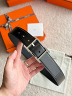 HM Silver Hadrien Reversible 38mm Belt Black Leather 188082
