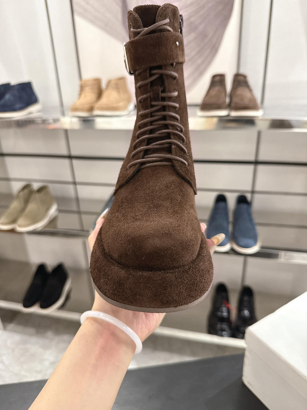 The Row SS2025 Boots With Strap Dark Brown Suede 543370