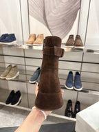 The Row SS2025 Boots With Strap Dark Brown Suede 543370