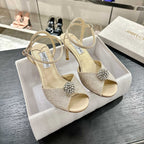 Jimmy Choo Sacora Crystal Sandal 65 Light Soft Gold Cowhide 597666