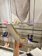 Jimmy Choo Auria Pumps 70 Light Soft Gold Caviar Glitter Fabric 597653