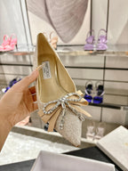 Jimmy Choo Auria Pumps 70 Light Soft Gold Caviar Glitter Fabric 597653